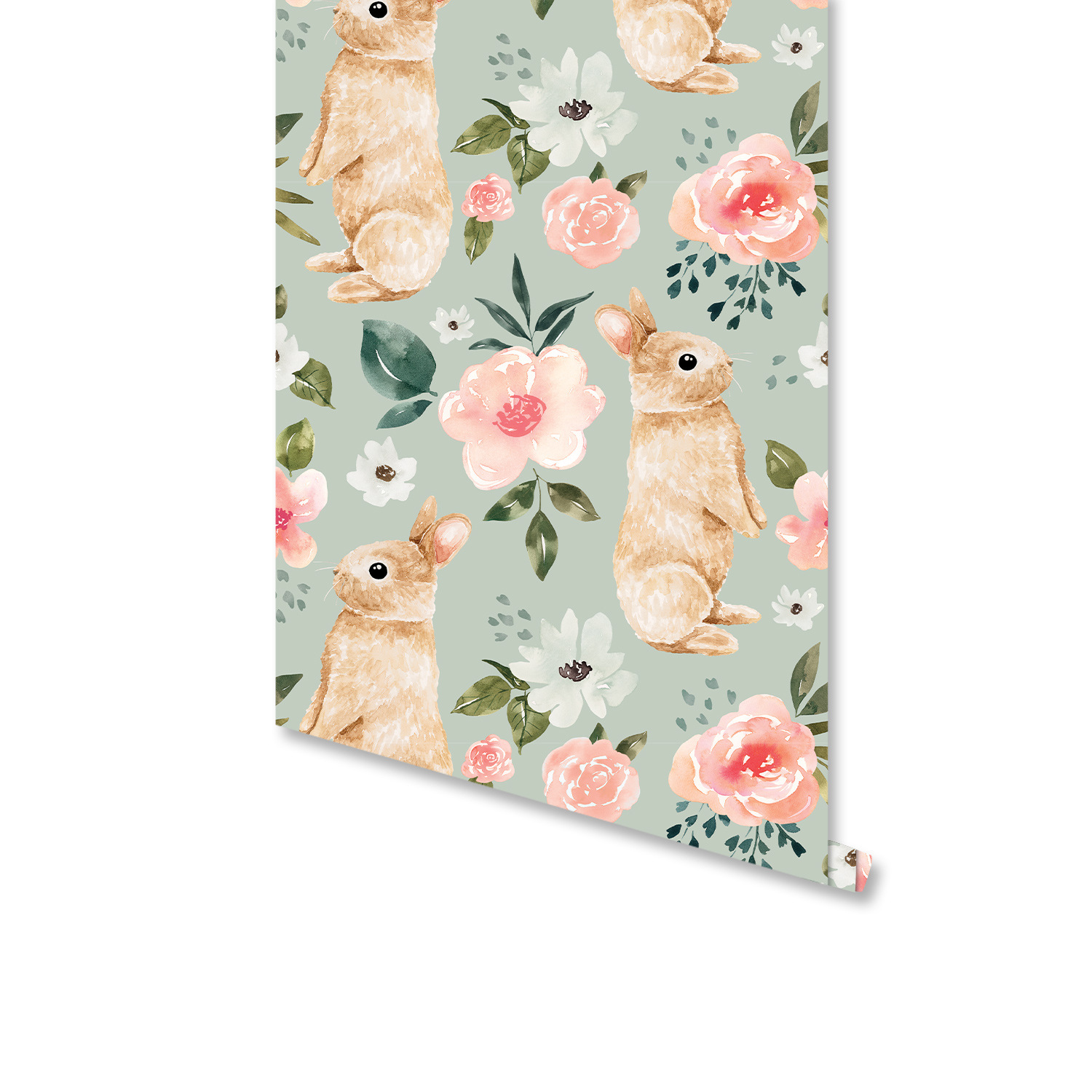 Sage Green Bunny Floral Wallpa - огляд і ціна Baby Nursery Green