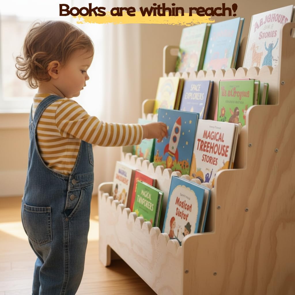 Kids Bookshelf 4-Tier, Natural - огляд і ціна Baby Nursery Books