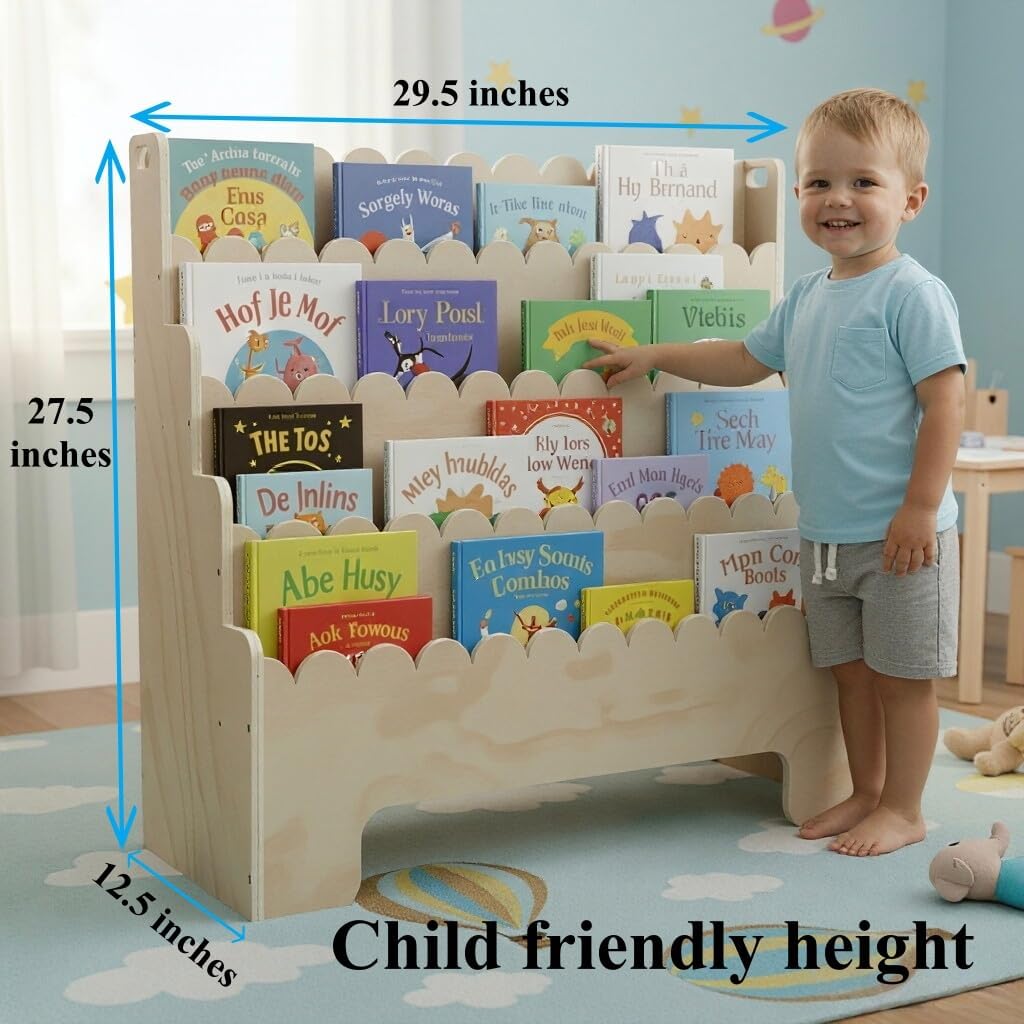 Kids Bookshelf 4-Tier, Natural - огляд і ціна Baby Nursery Books