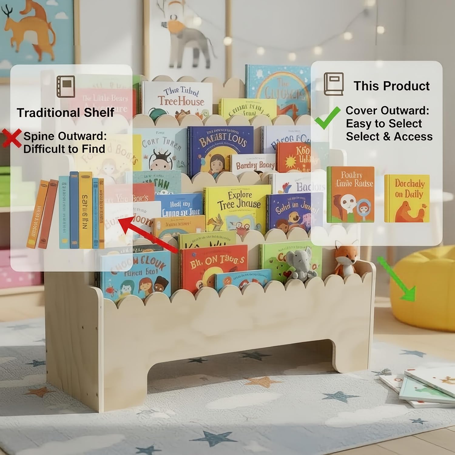 Kids Bookshelf 4-Tier, Natural - огляд і ціна Baby Nursery Books